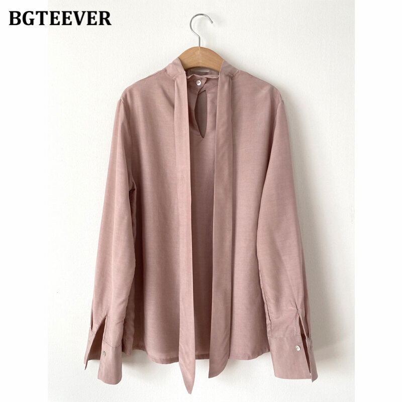 BGTEEVER-Blusa de manga larga holgada para mujer, camisa elegante con cuello de lazo para oficina, Primavera, 2021