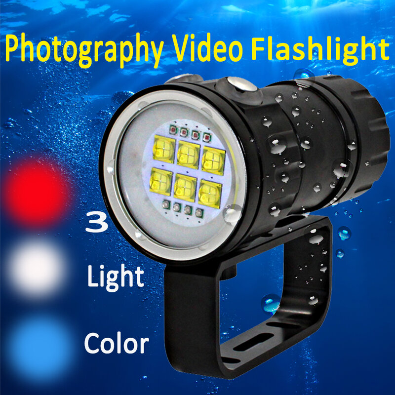 Ảnh Đèn Pin Lặn 6X9090 LED + 4x Đỏ + 4x LED Xanh Dương Dưới Nước 100M Chống Nước chiến Thuật Đèn Pin Đèn