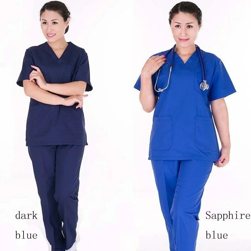 Mode féminine gommage ensemble soins infirmiers gommages col en v haut avec évent latéral et élastique taille pantalon uniformes médicaux coton chirurgie