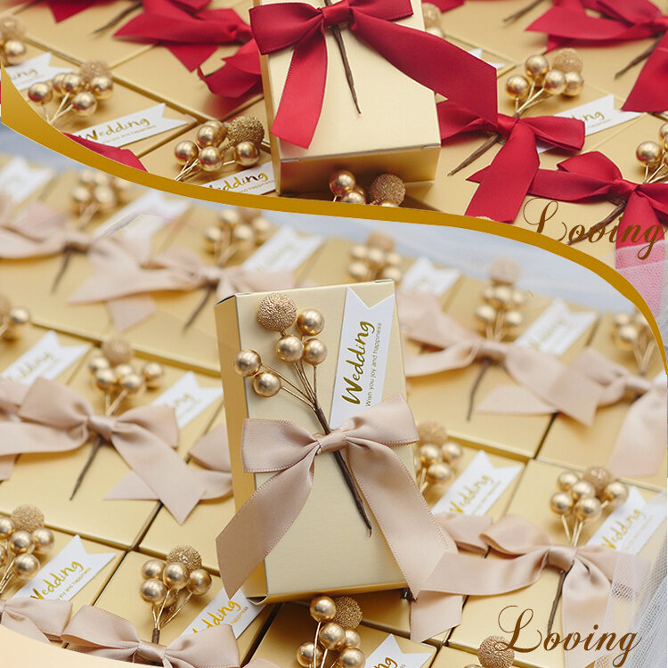 50 pcs only gold box Candy Box Wedding Favors Gifts Boxes Bags rectangle  gold boxes