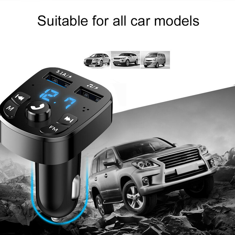 Kit de cargador de coche con Bluetooth 5,0, transmisor FM, reproductor MP3, autorradio, manos libres, 3.1A, 12-24V, para iPhone y Samsung