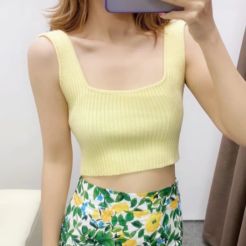 Solid Women Square Collar Knitting Short Sweater Crop Tops 2020 New Fashion Leisure Lady Slim Pullover SW720