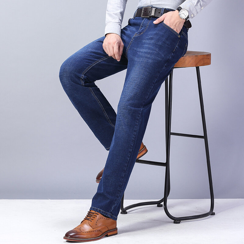 2023 Marca Jeans De Algodão Elástico Reto Dos Homens Moda de Negócios Casual Estilo Clássico Jean Denim Calças Calças Big Size28-40