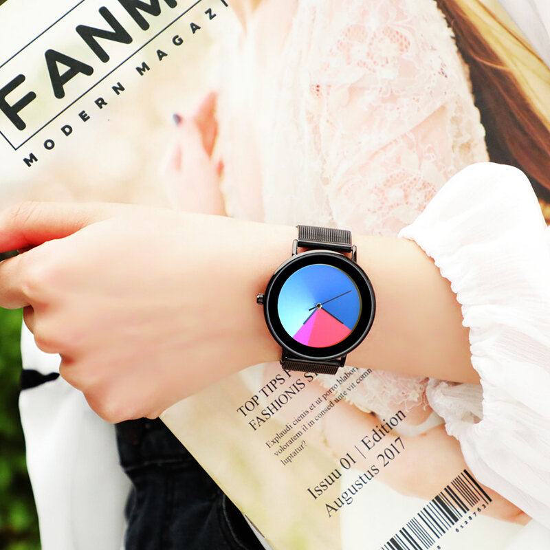 Kreative Mode Frauen Uhren Edelstahl-Stahl Romantische Farbwechsel Paar Armbanduhren Analog Quarz Uhr Montre Femme 2020
