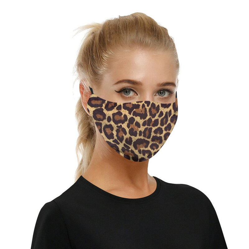 Mascarilla facial con estampado de leopardo para adultos, antipolvo, a prueba de viento, antibruma, protectora, 2 uds. De filtro ajustable