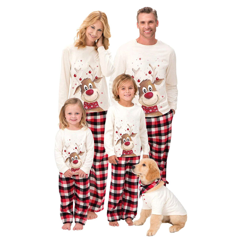 Hadiah Natal Set Piyama Cocok Keluarga Rusa Dewasa Anak Baju Cocok Keluarga Atasan + Celana Pakaian Tidur Natal Set Pjs Baju Monyet Bayi