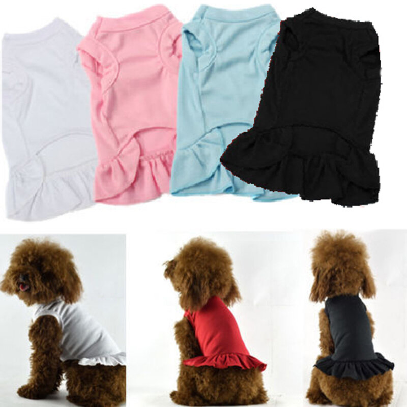 Ruffleชุดสุนัขเสื้อผ้าเสื้อกั๊กนุ่มกระโปรงกระโปรงสุนัขฤดูใบไม้ผลิและฤดูร้อนสีทึบชุดสุนัข