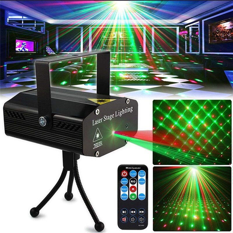 LED Remote Control Portabel Lampu Panggung Proyektor Lampu Disko DJ Lampu Laser Flash Diaktifkan untuk Pesta Natal Pernikahan
