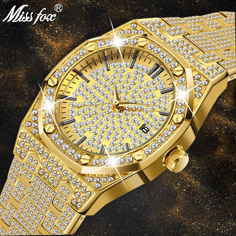 Missfox relógio feminino relógios de luxo marca 2020 18k relógio de ouro moda calendário senhora diamante relógio feminino quartzo relógios de pulso hora