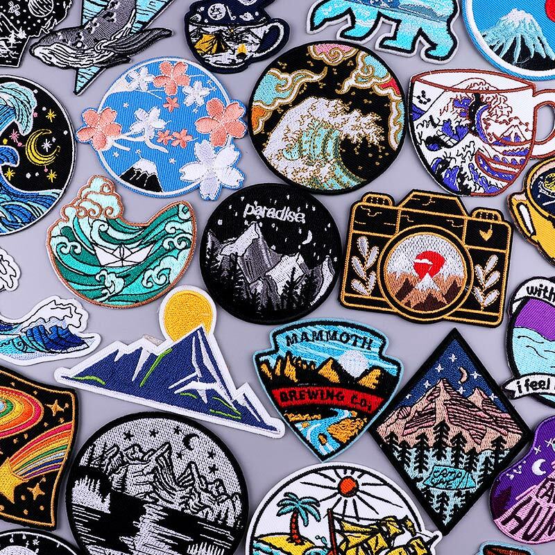 Mountain Waves Patch For Clothing Nature Travel Patches On Clothes DIY Camping Fusible Patch Applqiue Sewing Embroidered Pacthes