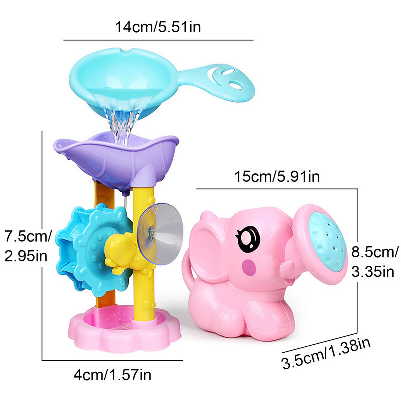 Set Mainan Mandi Roda Air untuk Anak-anak Permainan Kamar Mandi Warna Acak Interaktif Anak Babi Gajah Mandi Penyiraman Dapat Mainan Air