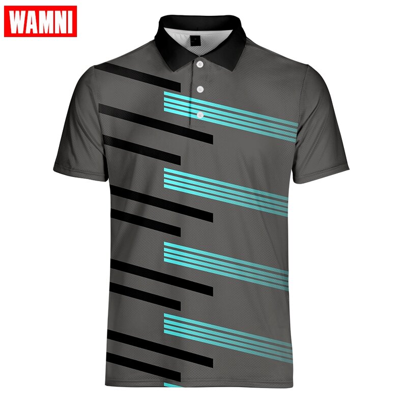Wamni camisa masculina 2019 negócios casual turn-down collar respirável listrado gradiente manga curta camisa solta esporte trabalho