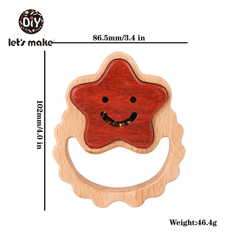 Zróbmy grzechotki dla dzieci zabawki dzwonek drewniany pierścień ręcznie zabawki edukacyjne montessori Smiley Stars 0-12 miesięcy grzechotka z drewna hałas