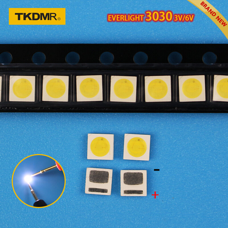 LED TV 백라이트 1.2W 3030 3V 6V 키트, LCD TV 수리용 전자 LED 모듬 팩 키트, 쿨 화이트, 무료 배송, 100 개