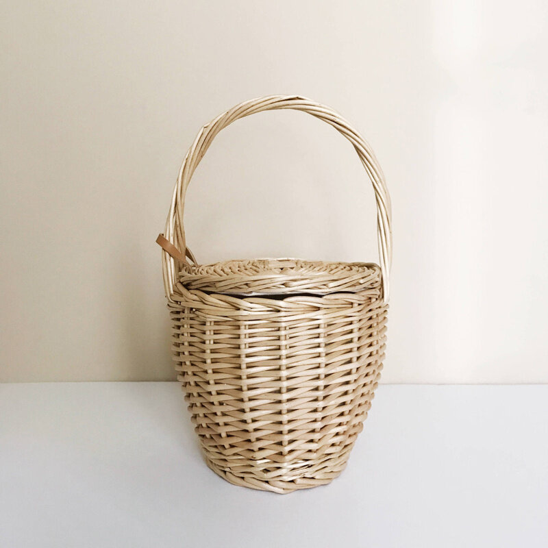 Bolsa de mão feminina praia, cesta de palha, saco de mão, capa de fita, pequena, retrô, rattan, bolsa de viagem