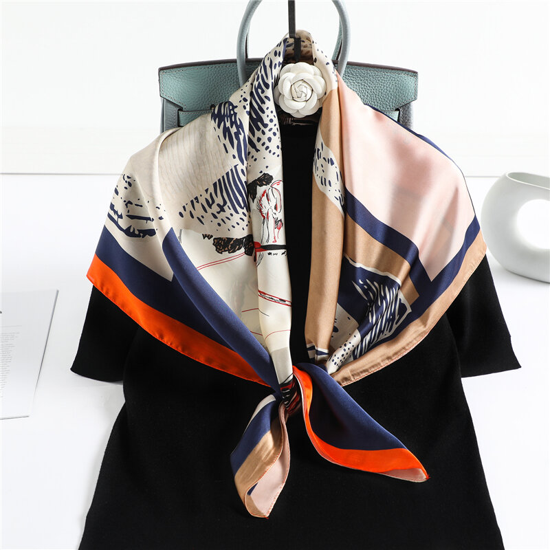Foulard carré en soie pour femmes, Bandana, Pashmina, imprimé cheval, Hijab, foulard, nouvelle collection printemps été 2022