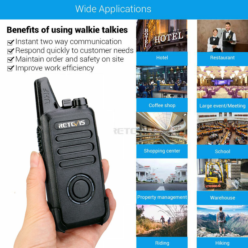 RETEVIS-Mini talkie-walperforé RT22S, écran GNE 2W UHF VOX, communicateur radio bidirectionnel pratique, bon marché, hôtel, 10 pièces