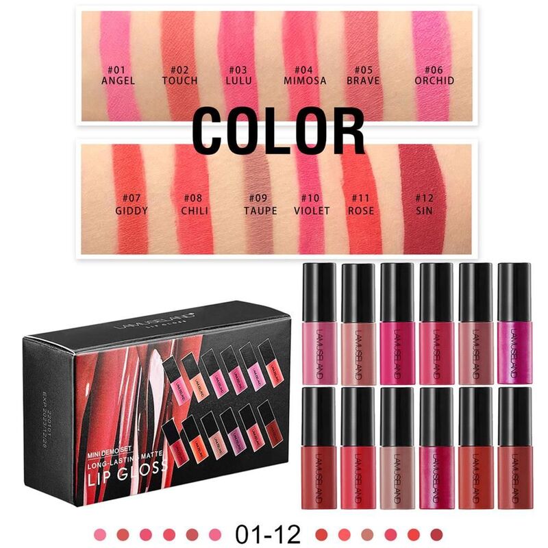 12 Colors Matte Lipstick Waterproof Long Lasting Non-stick Cup Non-fading Lip Glaze Lip Gloss Women Lip Makeup Tool