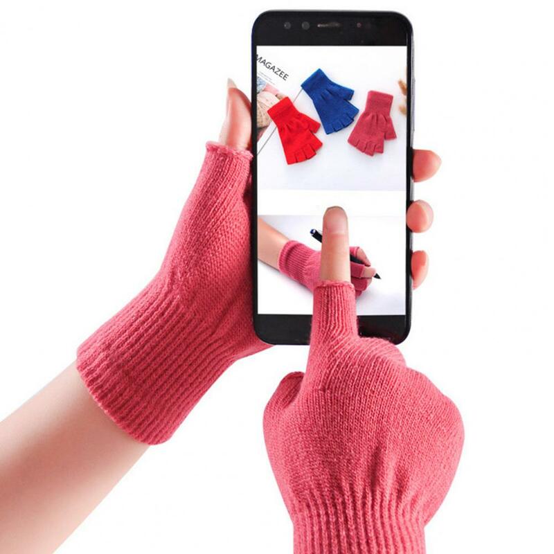 1 Pair Half Finger Gloves Warm Stretchable Acrylic Fiber Comfortable Soft Fingerless Gloves for Women