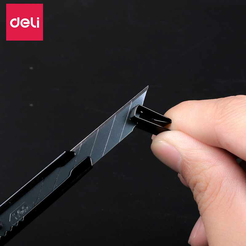 Deli-minicuchillo portátil de aleación de aluminio, Cortador Manual de papel para desboxear, con hoja de Metal de 9mm, diseño de bloqueo automático