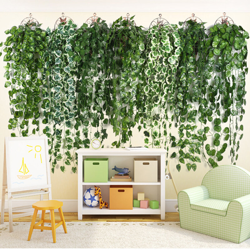 90Cm Kunstmatige Groene Plant Opknoping Ivy Leaf Groene Luoye Druif Nep Bloem Rotan Huis Tuin Muur Bruiloft Decoratie