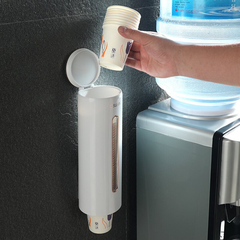 Dispensador de copos de papel descartável, suporte de copo plástico de parede, recipiente de copo de papel