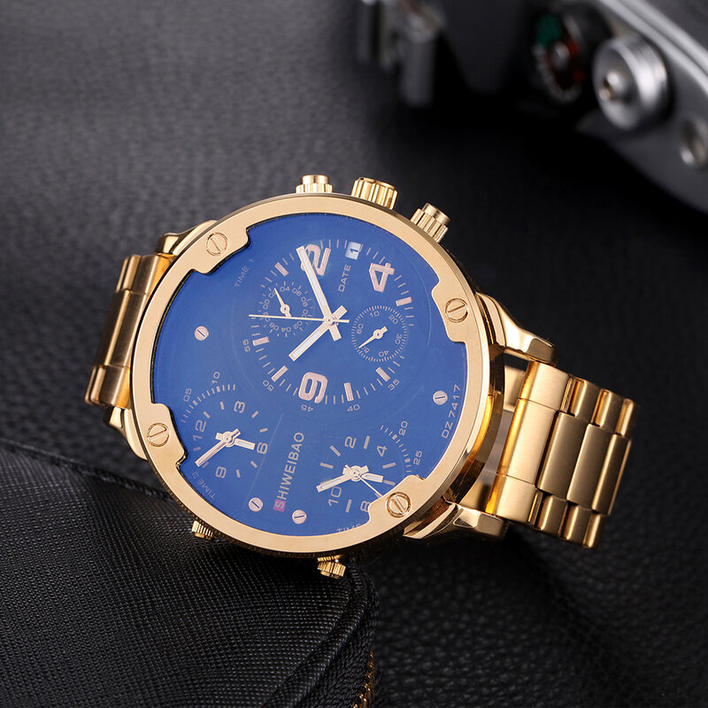 Часы-хронограф мужские из нержавеющей стали, классные спортивные водонепроницаемые с тремя часовыми поясами, в стиле милитари, с календарем