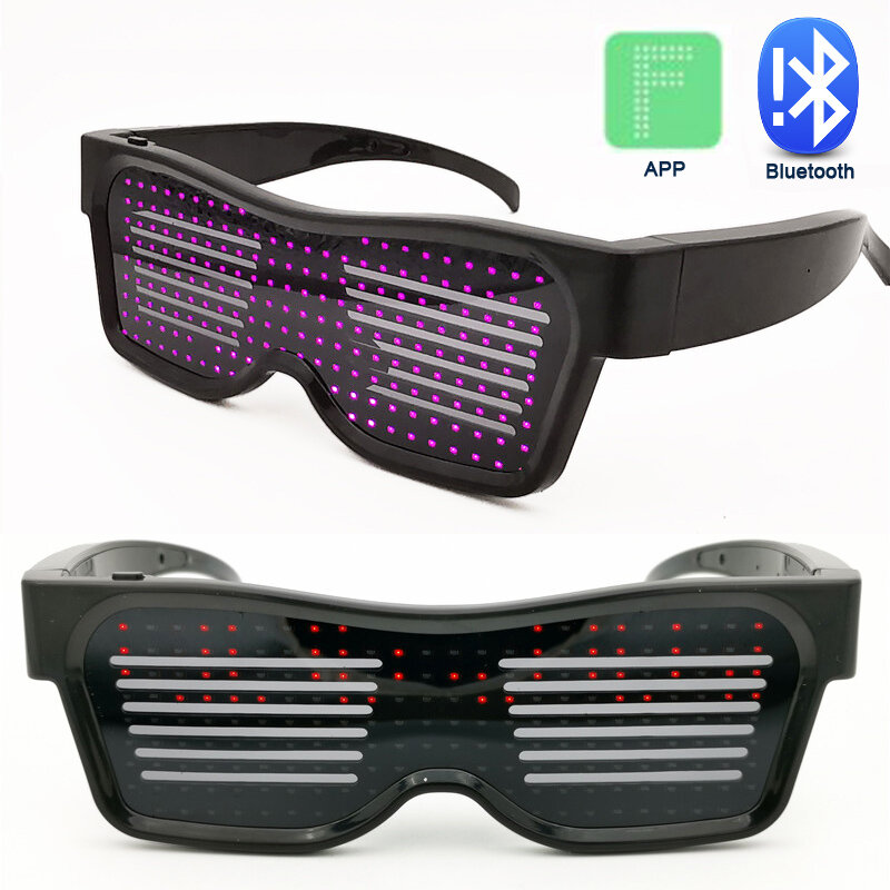Magic Bluetooth Quick แฟลช LED คอนเสิร์ตแว่นสี่เหลี่ยม APP ควบคุม Luminous Glow แว่นตา DJ ไฟฟ้าพยางค์สนุกแว่นตา