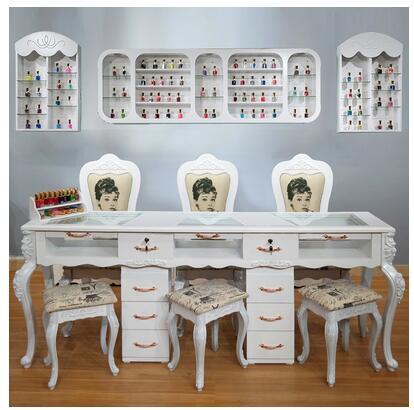 Online celebrity nail table and chair set special economical single and double three-person white nail table European nail table