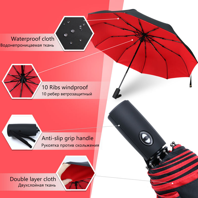 Paraguas para hombre y mujer, sombrilla automática de doble capa resistente a la lluvia, al sol y al viento, accesorio plegable portátil de gran tamaño ideal para negocios, 3 pliegues