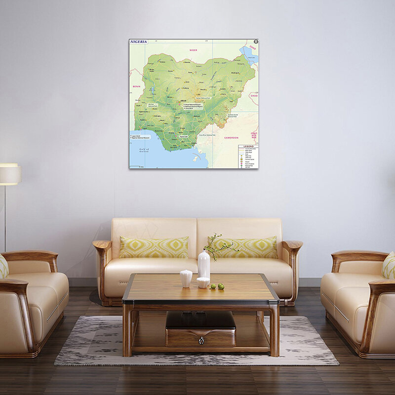 Pintura en lienzo sin marco del mapa de Nigeria, póster de arte de pared e impresiones, suministros para el aula, decoración del hogar para sala de estar, 90x90cm