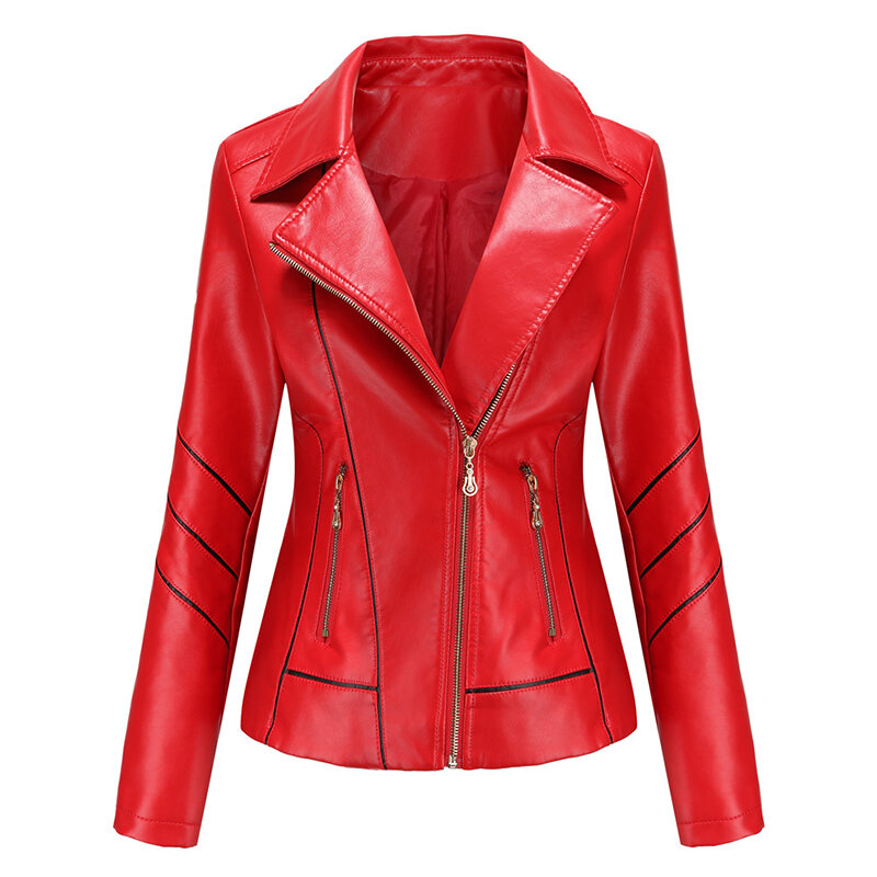 Jaqueta de couro sintético feminina, casaco feminino folgado, de cor sólida, para motocicleta, estilo coreano, de grandes dimensões, para primavera e outono