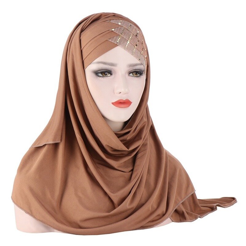 KepaHoo Блестящий мусульманский хиджаб с перекрестными блестками на лоб шарф готов к ношению тюрбан хиджабы исламский женский головной платок женские головные повязки
