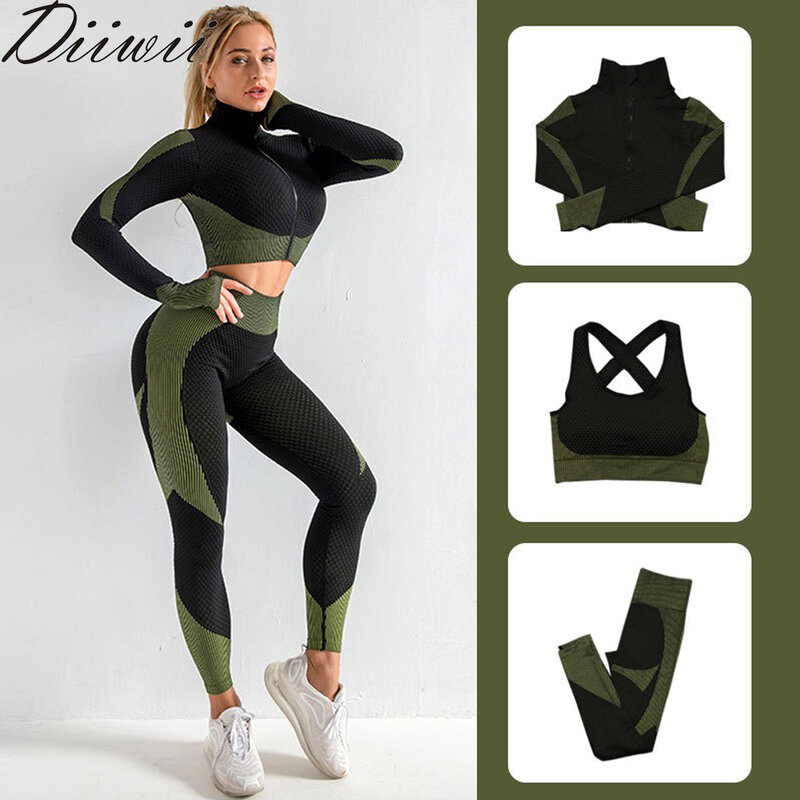 DiiWii-Conjuntos de gimnasio sin costuras para mujer, ropa para correr, ropa deportiva de manga larga