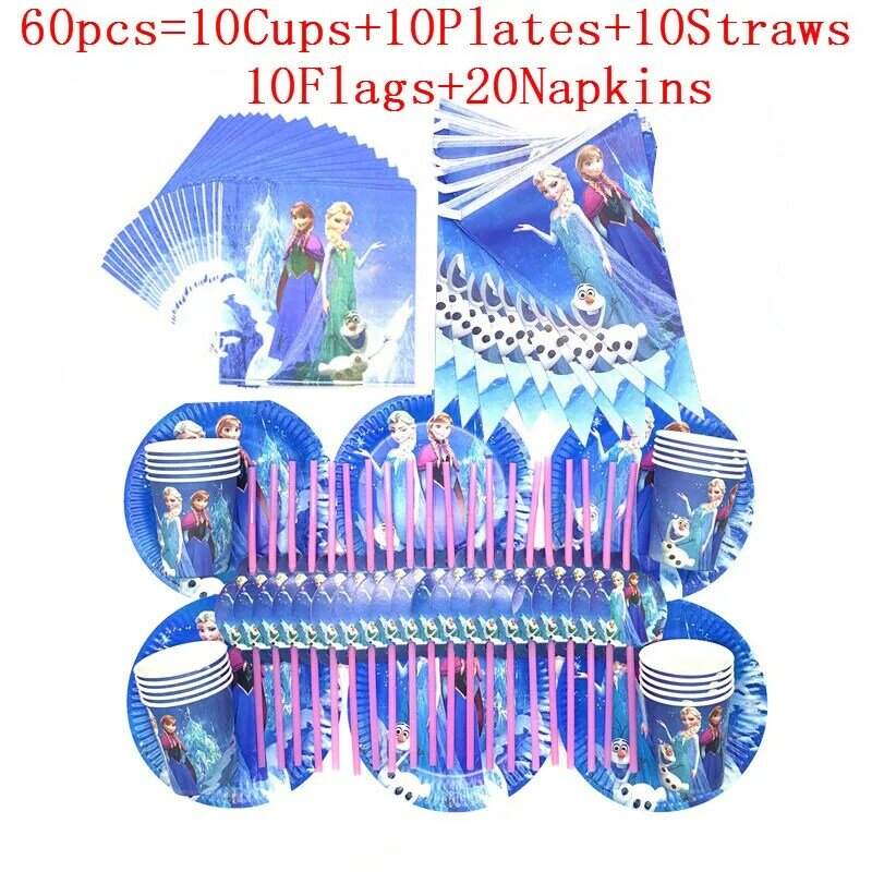Juego de vajilla desechable de Frozen para fiesta de cumpleaños, suministros de dibujos animados de Anna y Elsa para Baby Shower, 100, piezas