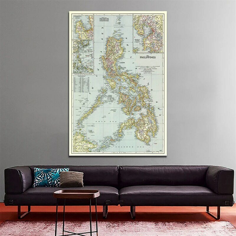 5*7ft World Map Philippines(1945) Retro Art Paper Painting Home Decor Wall Poster Student Stationery School Office Supplies