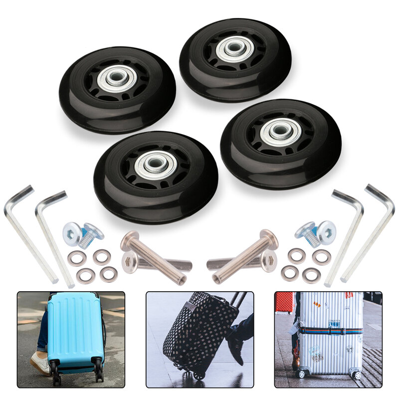 Luggage Suitcase Replacement Wheels OD 36-50mm Axles Deluxe Black With Screw Suitable For 18-26 Inch Suitcase Swivel Caster