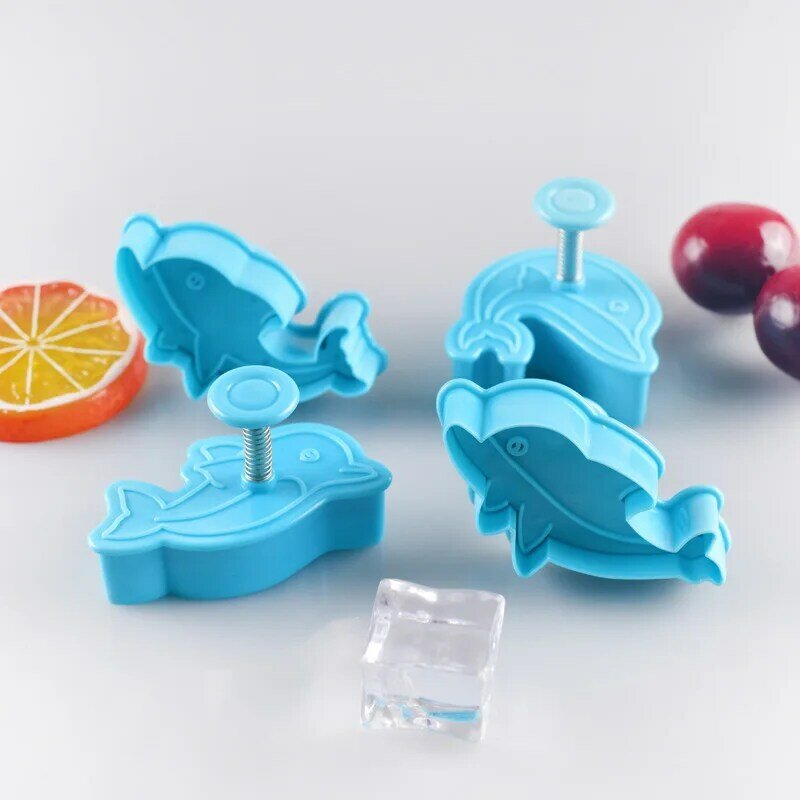 4pcs/set Plastic Dolphin Spring Mold Baking Tools Cake Making tool Cookie Molds Dough Cutting Die