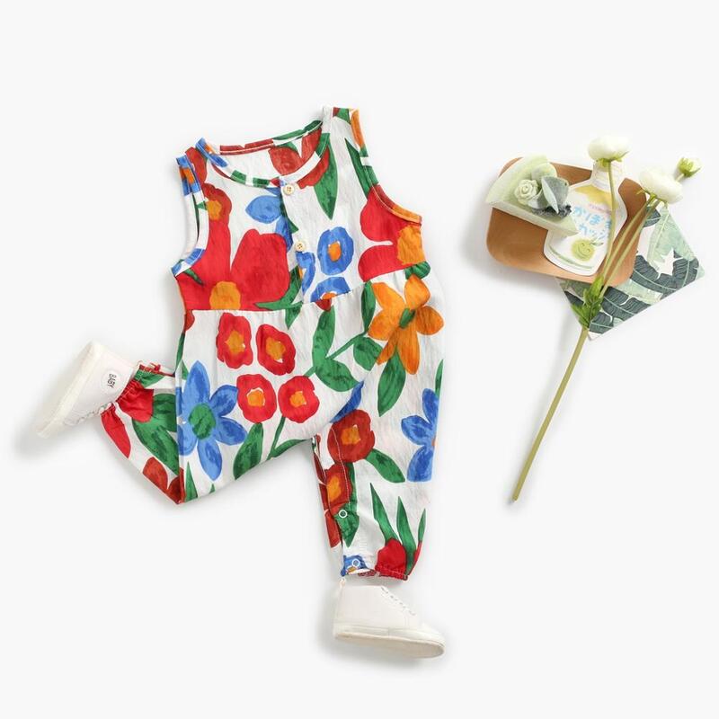 Sanlutoz-女の赤ちゃんのためのノースリーブの夏のボディスーツ,花柄,綿の新生児服