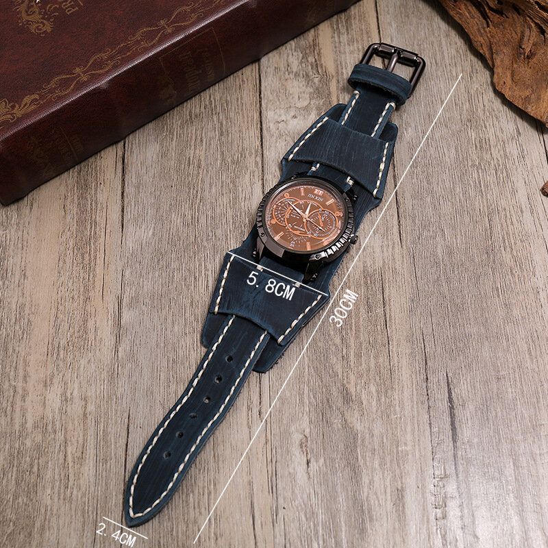 Новые часы моды мужские роскошные большие цилиндровые кварцевые любители смотреть широкий натуральный кожаный панк браслет спорт браслет наручные часы мужчины подарок