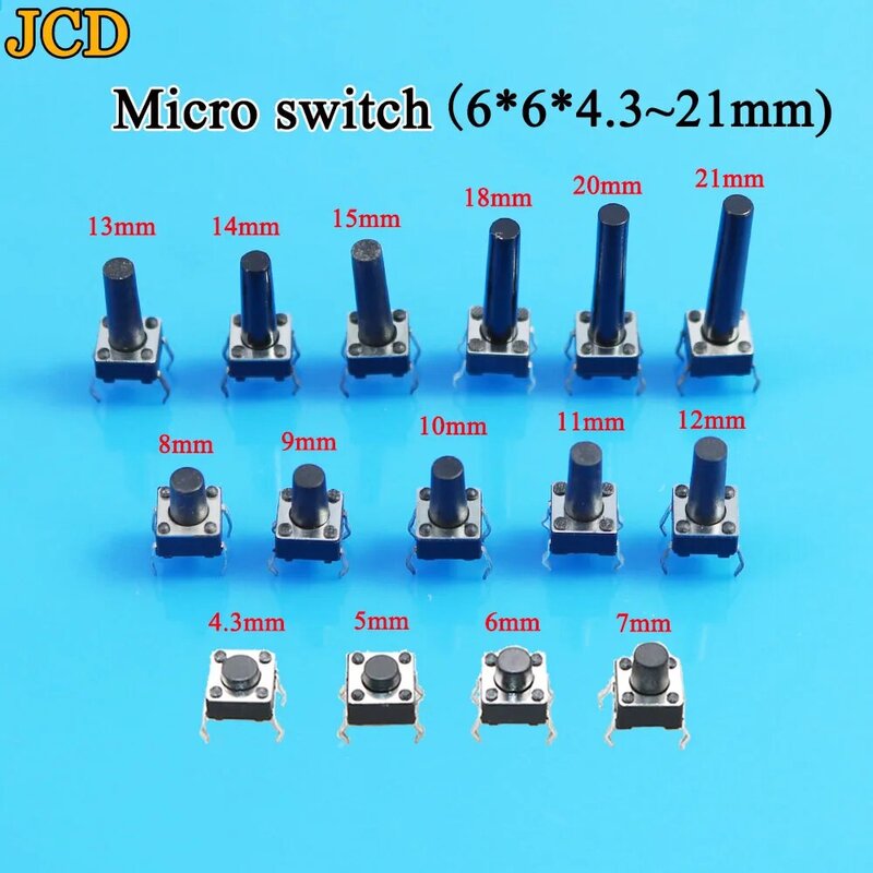 6X6X5/4.3/6/7/8/9/10/11/12/13/14MM Tact Switch Push Button Switch 12V Copper 4PIN DIP Micro Switch For TV/Toys/home use Button