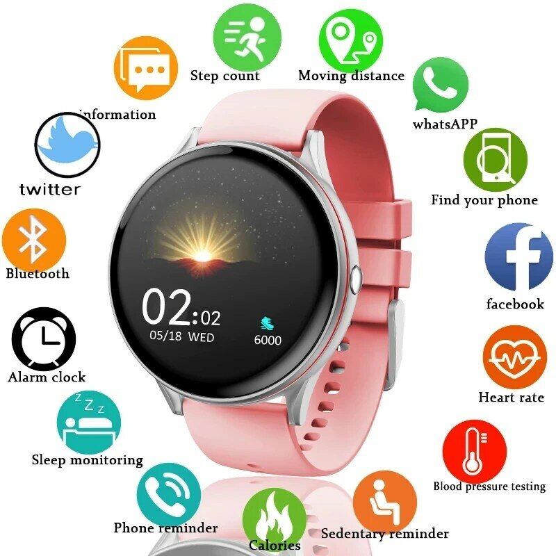 LIGE 2020 New Full Touch Screen Smart Watch Women Multifunctional Sport Heart Rate Blood Pressure IP67 Waterproof Smartwatch+Box