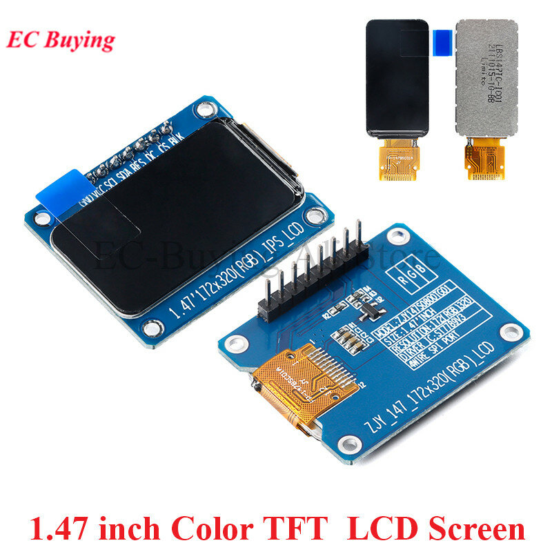 Écran LCD LED TFT HD IPS 1.47x1.47 éventuelles I, 172x320, 172x320, 3.3 x, contrôleur ST7789, interface V