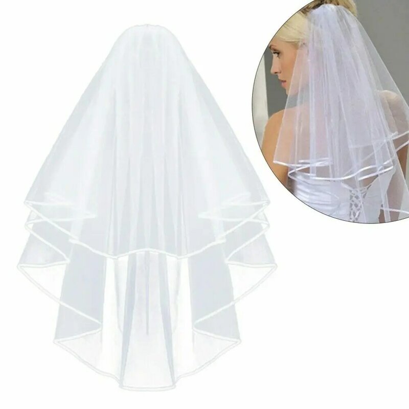Bridal Veils Two Layers Free Size White, Ivory, Tulle Wedding Veil