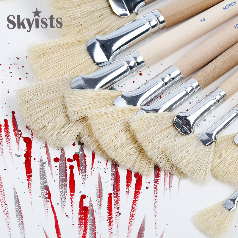 Skyisks-cepillo de cerdas en forma de abanico, mango de madera, fuerte y Flexible, suave para pintura al óleo de acrílico, suministros de arte, 1 Uds.