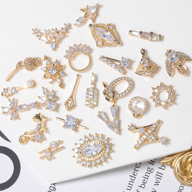 HNIUX 2 Buah 3D Logam Zirkon Seni Kuku Perhiasan Mewah Liontin Mutiara Dekorasi Atas Kristal Manikur Berlian Jimat