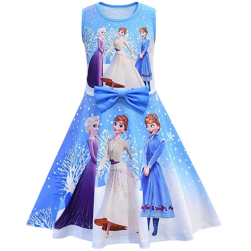 New Girls Snow Queen2 Sleeveless  vest Dresses Princess Elsa  Cosplay Party Dresses Anna Dress up costume Vestidos