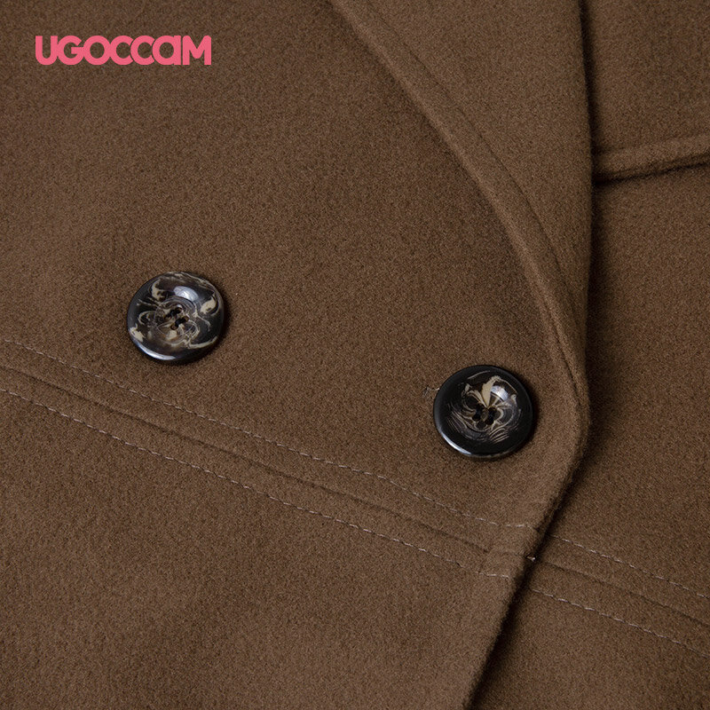 UGOCCAM Woolen Coat Office Lady Jacket Women Autumn And Winter Plus Size Women Long Windbreaker Double Breasted Women Clothes