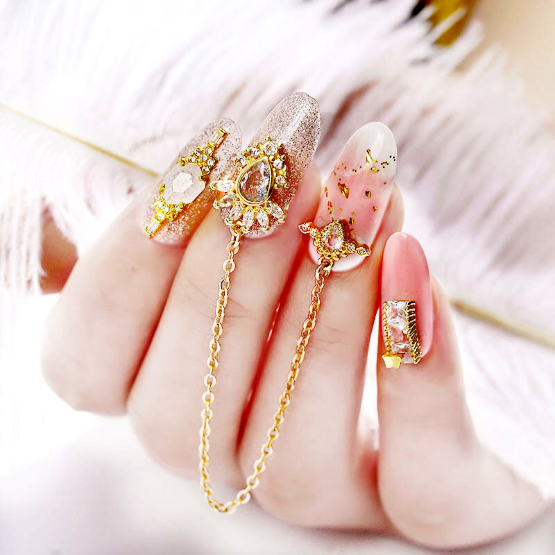 1pc Gold 3D Nail Art Gems Strass With Rhinestones Zircon Chain Manicure Decorations Stones Crystal Sparkly