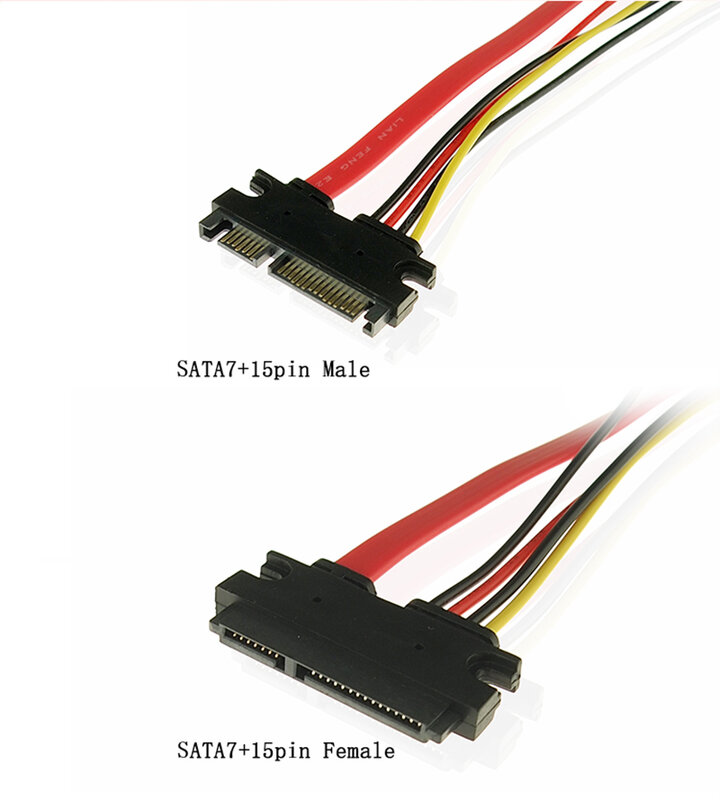 45CM SATA 22P 7 + 15Pin Male to Female Data Power Extension Cable